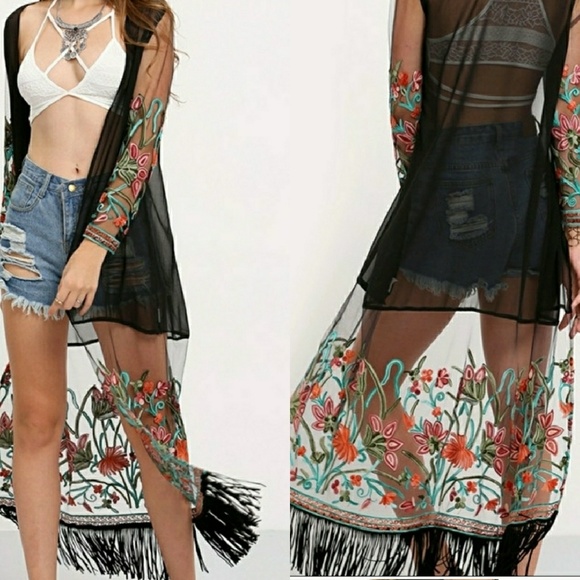 Last One!• Floral Tassel Kimono Boho Open Duster - Picture 2 of 8
